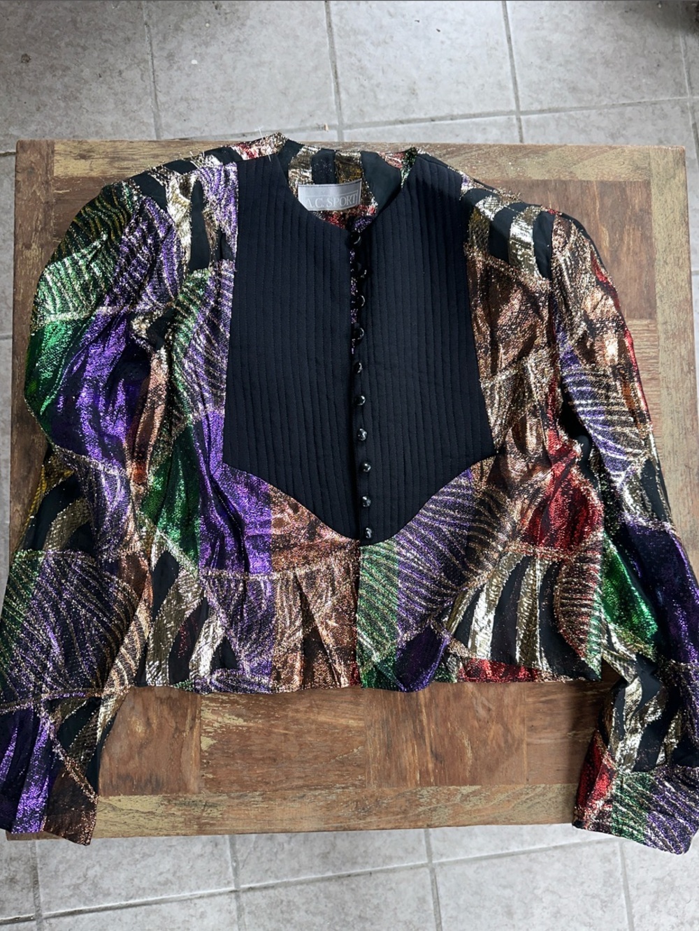 AC Sport Black Panel Multi-Color Metallic Jacket Vintage 80s 90s